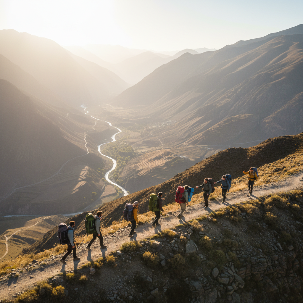 Group of friends hiking in the mountains during a trip planned with TravelDeck